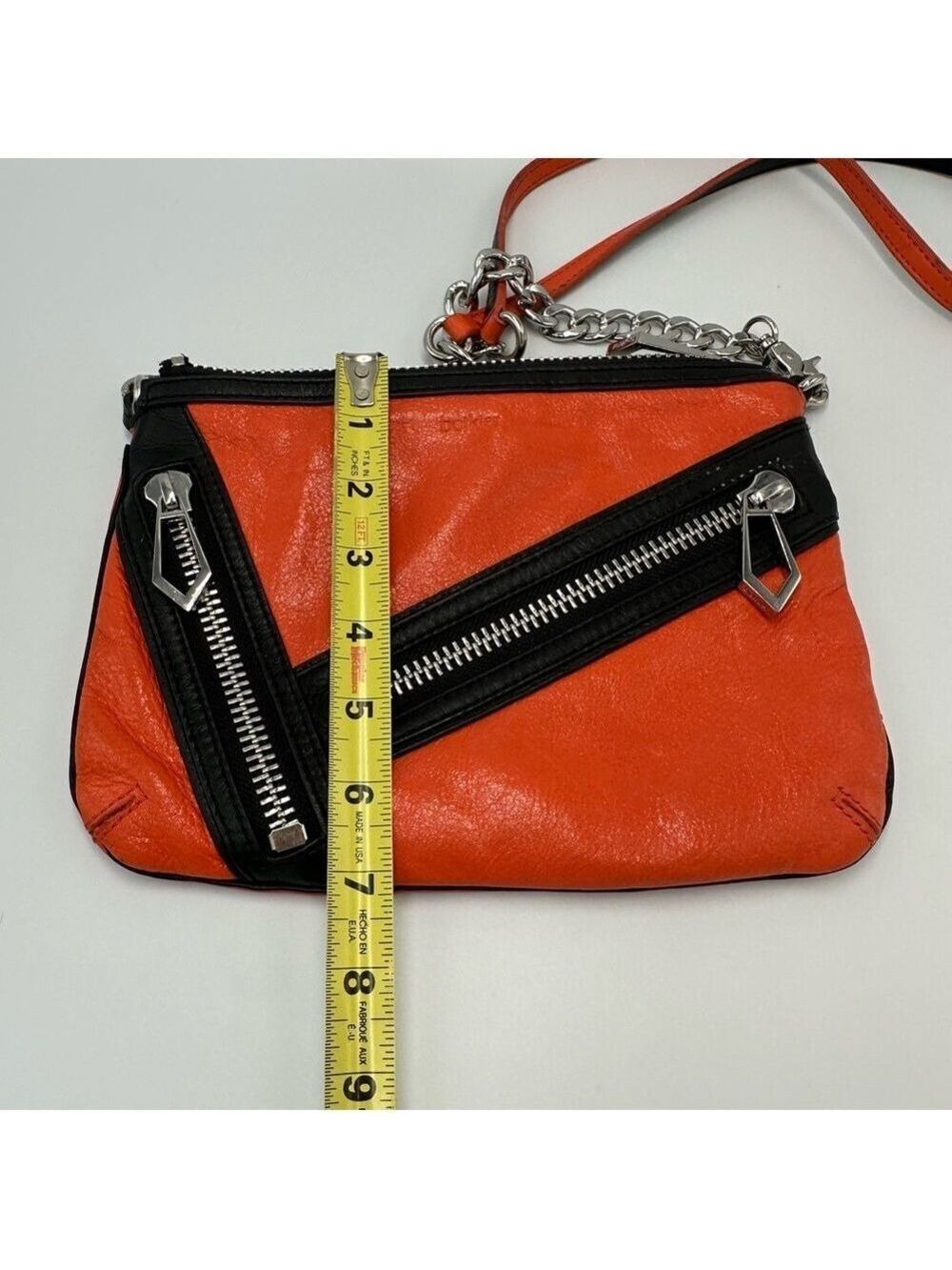 Botkier CRUZ Crossbody Hand Bag Orange Leather Chrome Chain and Zippers - Picture 6 of 15